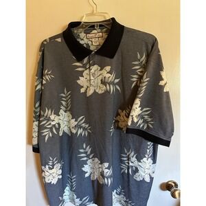 Paradise Blue Men's Hawaiian Shirt 4XL Polo Hibiscus Flower